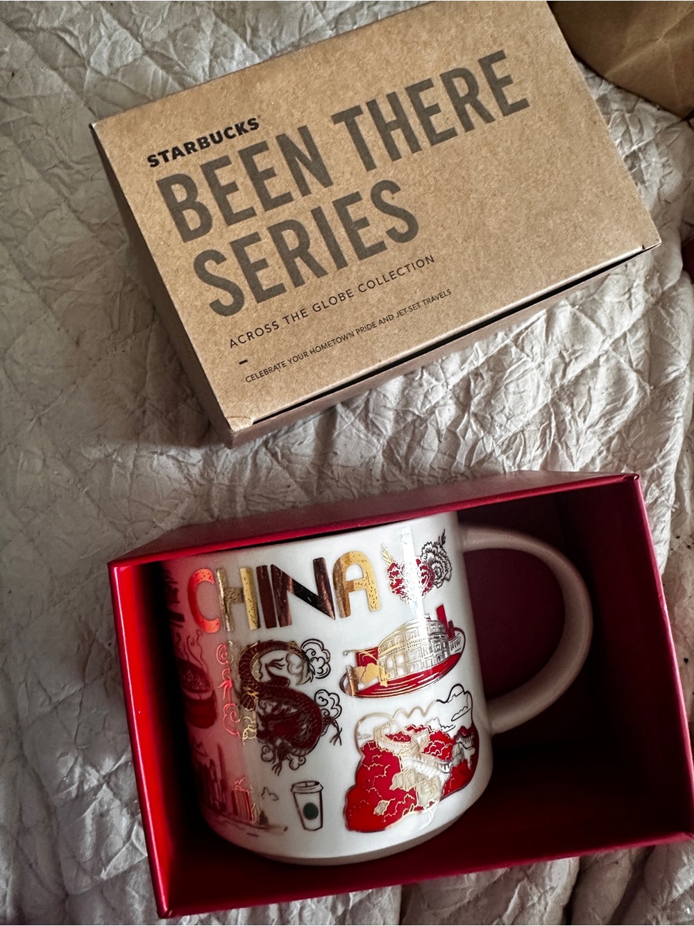 Starbucks China Been There Series White Mug with Red and Gold Accents